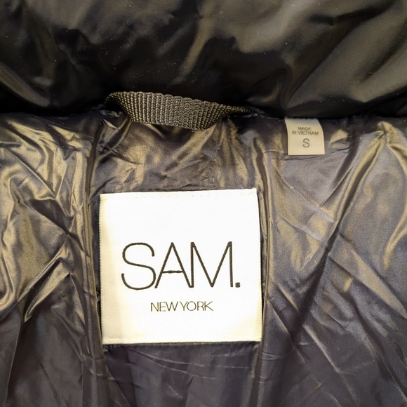 SAM. New York LUXE HIGHWAY Down Puffer Coat Fur Hood Black Women's Size S - Picture 12 of 13